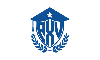 AXV three letter iconic academic logo design vector template. monogram, abstract, school, college, university, graduation cap symbol logo, shield, model, institute, educational, coaching canter, tech