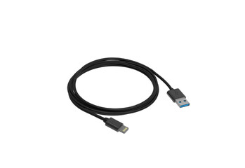 black phone cable angle view without shadow 3d render