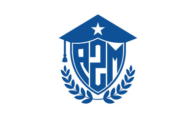 AZM three letter iconic academic logo design vector template. monogram, abstract, school, college, university, graduation cap symbol logo, shield, model, institute, educational, coaching canter, tech