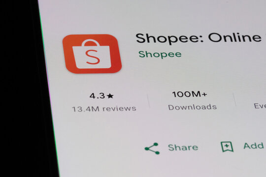 Shanghai,China-Dec.27th 2023: Shopee app icon and company brand logo
