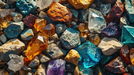 Foto op Canvas Knolling colorful crystal gemstones © hellozeto studio