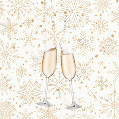 Two champagne glasses with party background