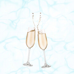 Two champagne glasses with neutral background
