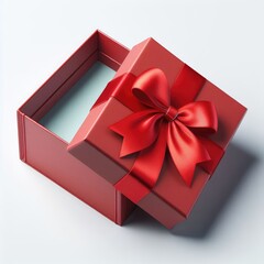 empty open red gift box with ribbon isolated on white background
