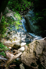 Hiking to the Kuenser Waterfalls near Meran in South Tyrol Italy. 