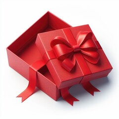 empty open red gift box with ribbon isolated on white background
