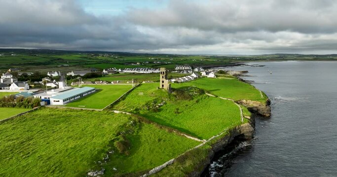 Ruins of an ancient castle on the shores of the Atlantic Ocean 4k