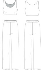 Crop top with pants loungewear set technical drawing vector