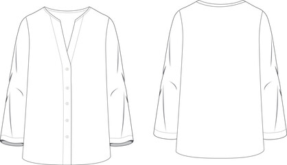 Basic V neck shirt without collar technical drawing vector - obrazy, fototapety, plakaty