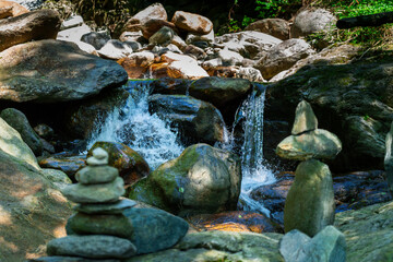 Hiking to the Kuenser Waterfalls near Meran in South Tyrol Italy. 
