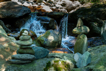 Hiking to the Kuenser Waterfalls near Meran in South Tyrol Italy. 