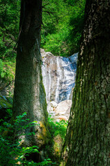 Hiking to the Kuenser Waterfalls near Meran in South Tyrol Italy. 