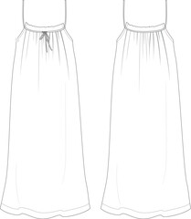 Lace detailed night gown technical drawing vector