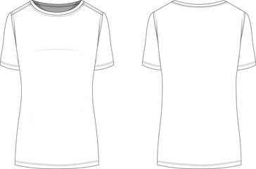 Basic regular fit t-shirt flat sketch technical drawing vector - obrazy, fototapety, plakaty