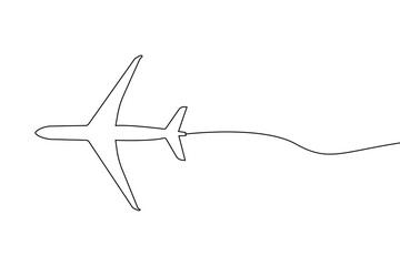Continuous line drawing of a plane on white background