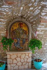 Fototapeta na wymiar Orthodox icon of Saint Spyridon in palaiokastritsa Monastery on Corfu Island.Greece