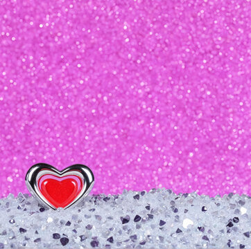 The Red Heart Shapes On Abstract Light Purple Glitter Background In Love Concept For Valentines Day And Romantic Moment