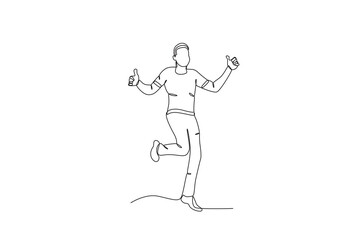 Single continuous line drawing of A man jumping in the air, happy free people fly concept. One line draw graphic design vector