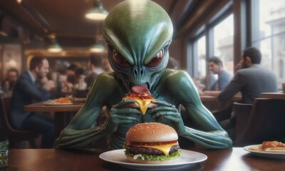 Quirky Visitor Indulging in a Tasty Burger at a Local Cafe