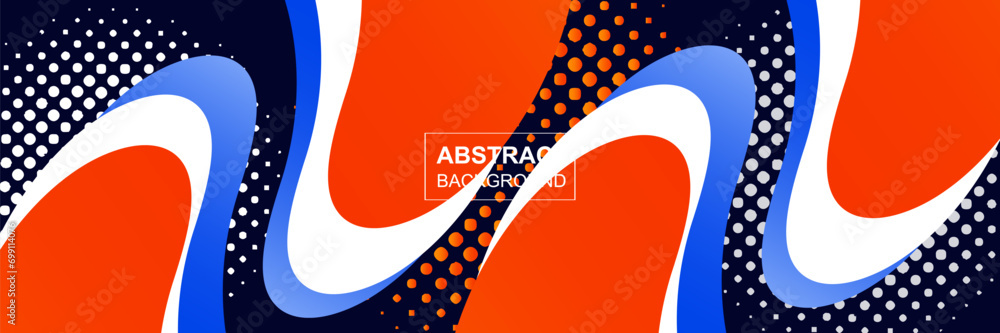Poster abstract fluid shapes gradient composition with halftone dark blue banner template vector background
