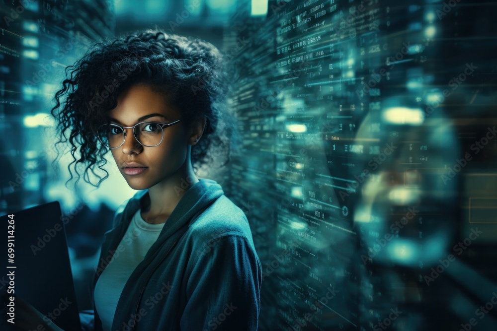 Poster technology, computer, cyber, hacker, futuristic, network, code, coding, security, artificial intelli