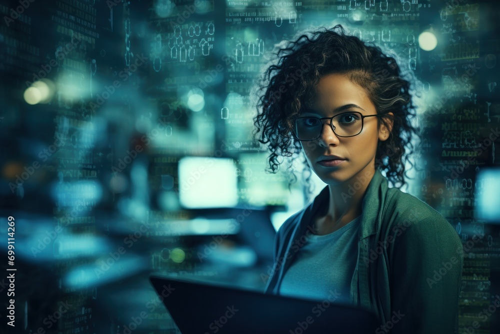 Poster technology, computer, cyber, hacker, futuristic, network, code, coding, security, artificial intelli