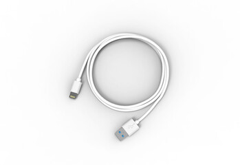 Fototapeta premium white phone cable top view with shadow 3d render