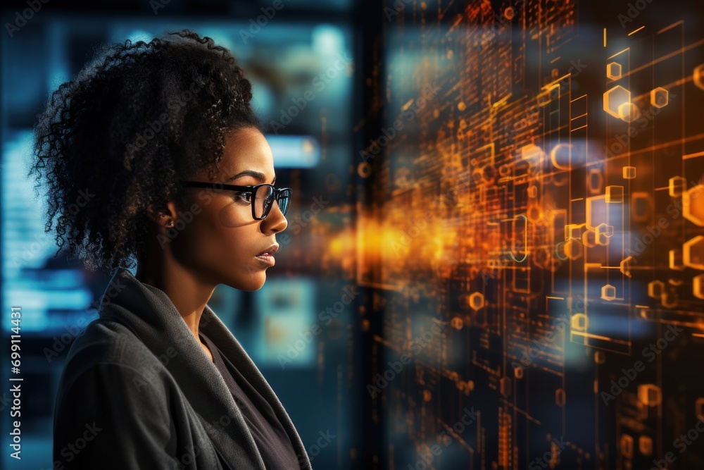 Poster technology, computer, cyber, hacker, futuristic, network, code, coding, security, artificial intelli