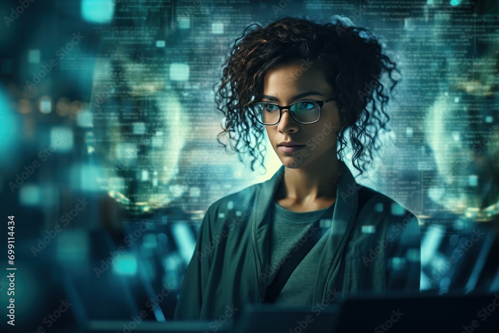 Poster technology, computer, cyber, hacker, futuristic, network, code, coding, security, artificial intelli