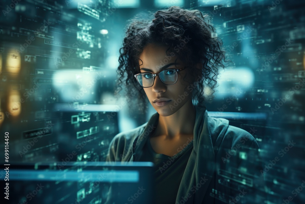 Poster technology, computer, cyber, hacker, futuristic, network, code, coding, security, artificial intelli