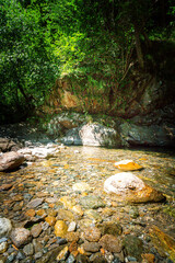Hiking to the Kuenser Waterfalls near Meran in South Tyrol Italy. 