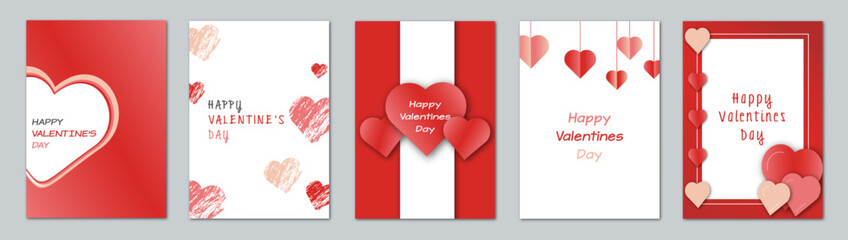 Valentine's Day Card Set. Vector Illustration Designs with Red, white and pink Hearts.Poster, card, flyer, visual designs for february.