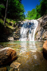 Hiking to the Kuenser Waterfalls near Meran in South Tyrol Italy. 