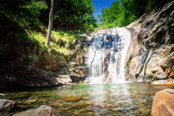 Hiking to the Kuenser Waterfalls near Meran in South Tyrol Italy. 