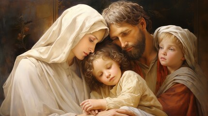 A family as God as the Father Marry as the mother and Jesus as the son, high detail 