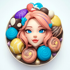 Fototapeta na wymiar chocolate and dessert themed girl illustration on white background