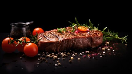 A luxurious steak in a clean design on a black background