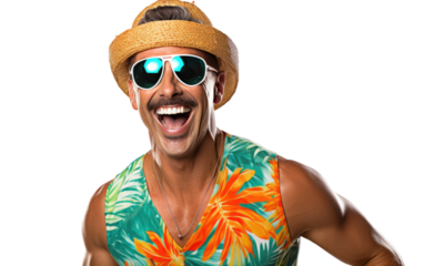 Adult Man Coastal Fun in Beachwear On Isolated Background