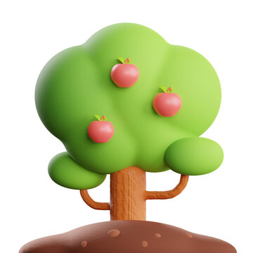Tree and Apple 3D Illustration