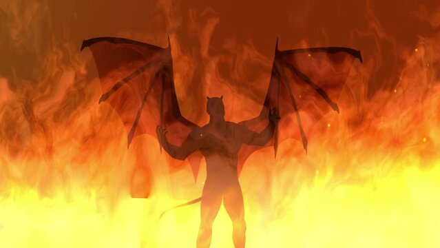 Motion graphic featuring the devil in a fiery inferno