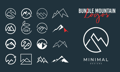 A set bundle mountain icon logo vector symbol illustration design, mountain landscape line art design - obrazy, fototapety, plakaty