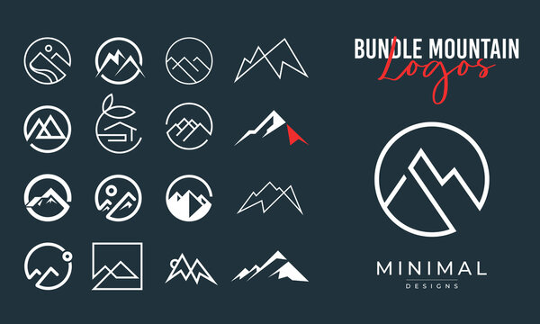 A set bundle mountain icon logo vector symbol illustration design, mountain landscape line art design