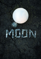 moon lamp, quartz ball and word 