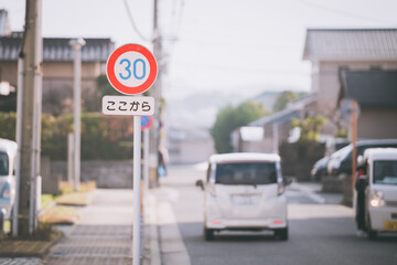 30 kokokara is a road sign in Japan which means the speed limit is 30 kph from this point. 