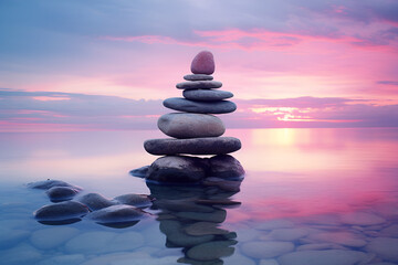 Obraz na płótnie Canvas Serene Zen Stones at Sunset
