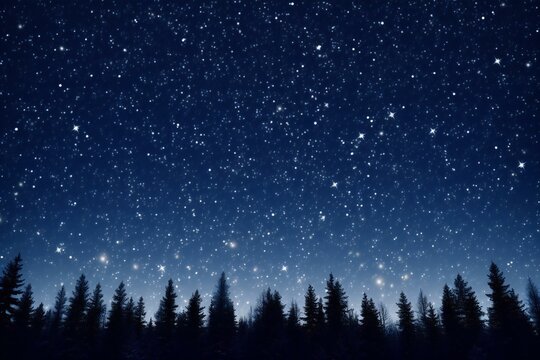 Winter night sky with stars and falling snowflakes,  Christmas background