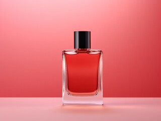 Beautiful minimalist red bottle perfume, no label perfume bottle mockup.