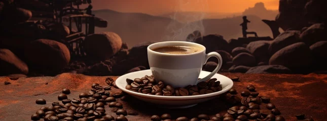 Zelfklevend Fotobehang cup of hot coffee © grigoryepremyan