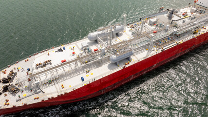 Aerial view of LPG gas ship. Gas carrier, gas tanker sailing in ocean