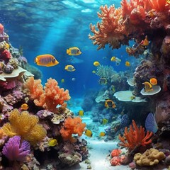 Naklejka na ściany i meble coral reef and fish generated Ai